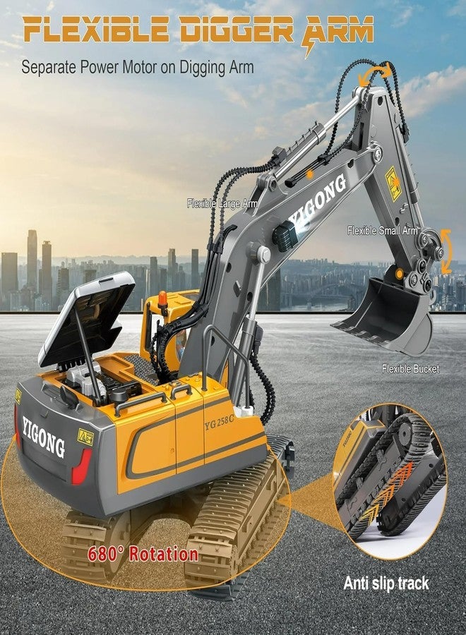 Junona Remote Control Excavator Toy, 1/20 Scale 2.4Ghz RC Excavator Construction Vehicles with Smoke, Sound & Lights & 680° Rotation, 11 Channel Construction Tractor RC Truck Toy for Kids - Image 3
